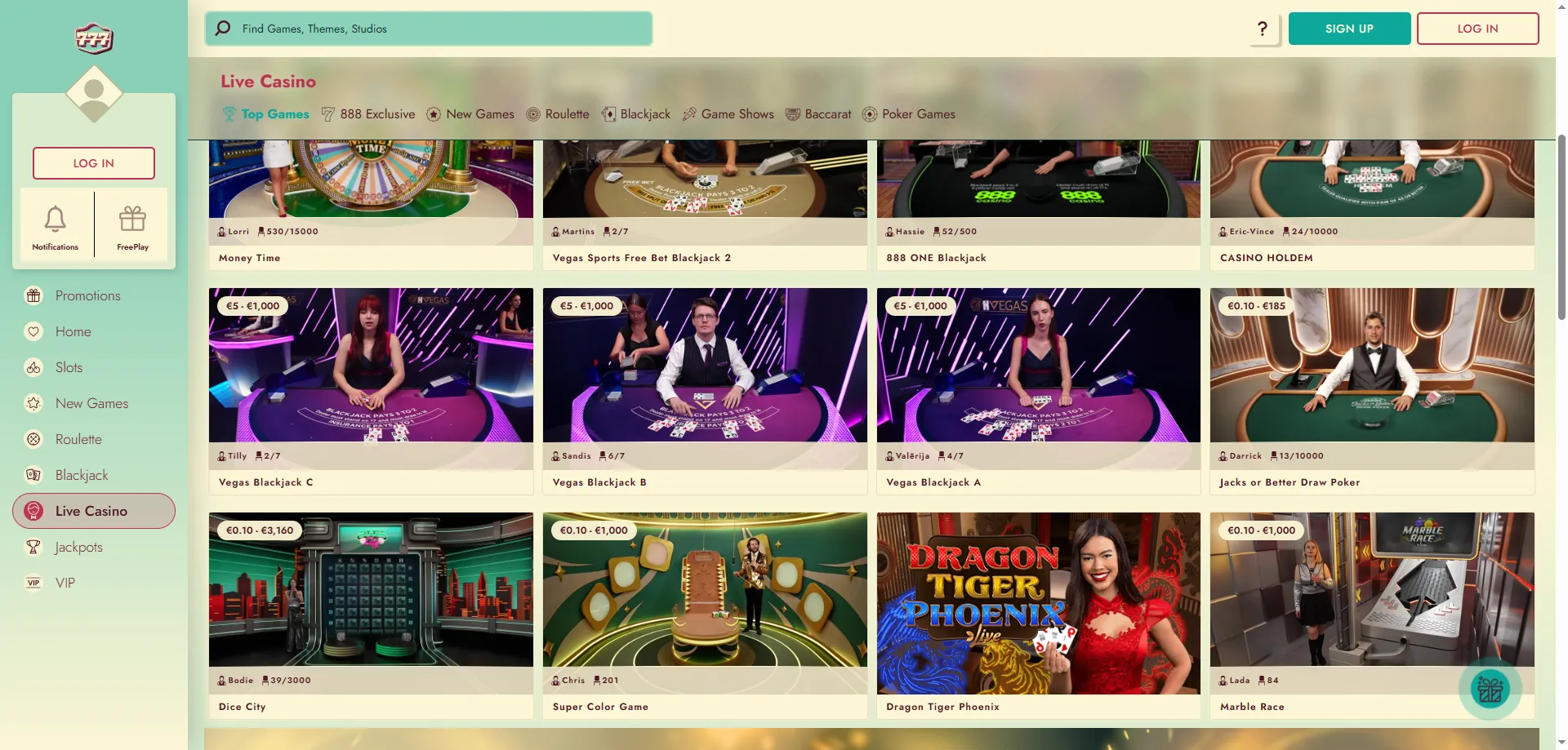 777 Casino live dealer tables — roulette, blackjack, baccarat 2026